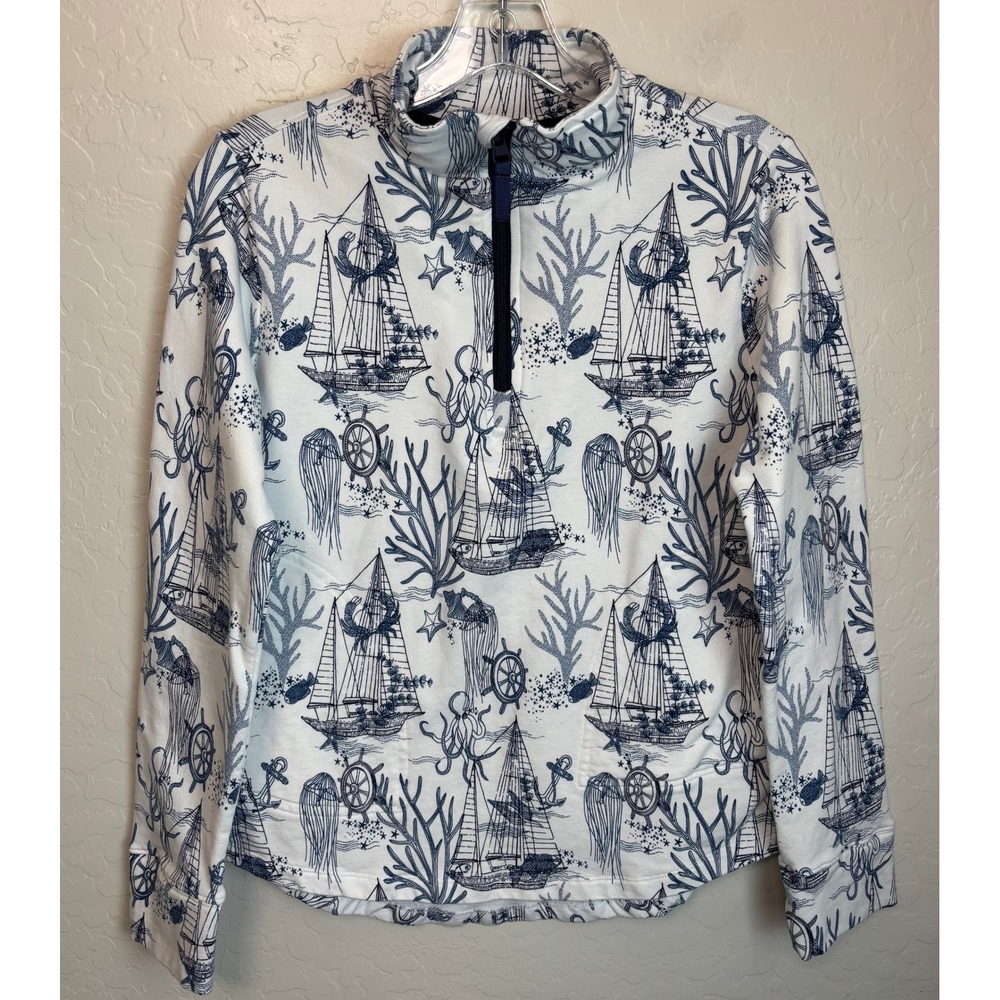 Vera Bradley Nautical Sailboat Octopus 1/4 Zip Pullover Sweatshirt XS 2257